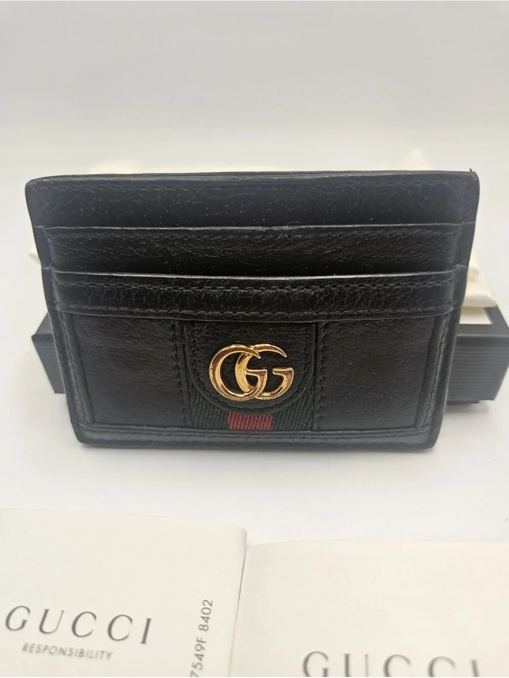Gucci Black Card Holder Wallet GG Logo with Box and Dust Bag